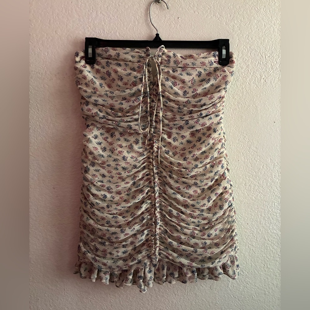 🆕 ZARA Metallic Thread Draped Ruched Floral Printed Halter Mini Dress M🆕 - Picture 6 of 16